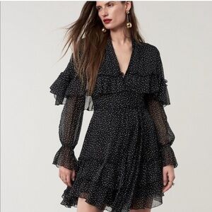 Diane Von Furstenberg Martina Black Silk Ruffled Mini Wrap Dress